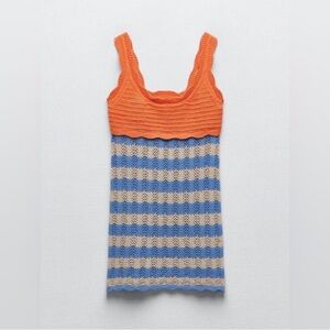Striped Crochet Tank Dress in Orange, Blue & Cream